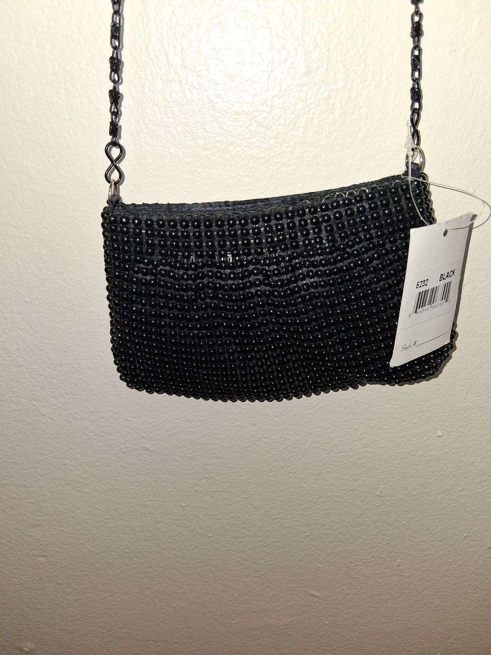 Black Beaded Chain Crossbody Strap Wallet - Elegant Evening Accessory - Picture 2 of 6